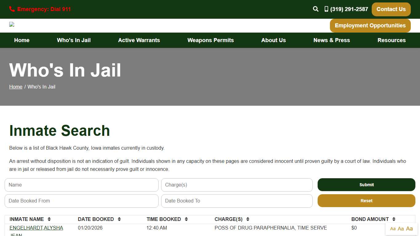 Who's In Jail | Black Hawk County Sheriff's Office