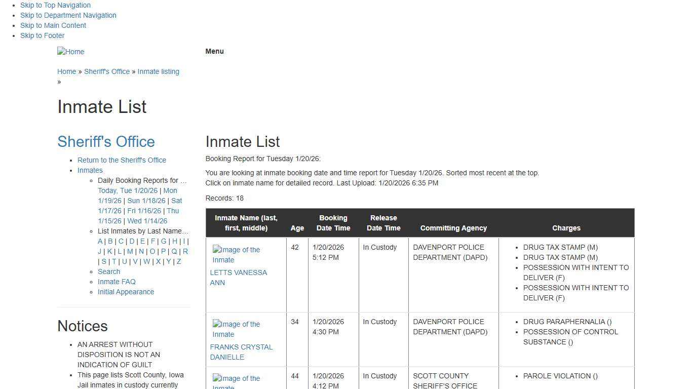 Inmate List - Scott County Iowa